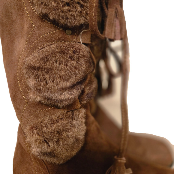Sonoma Brown Suede Tall booths with Ties Faux Fur Size 6 Boho - Picture 5 of 9